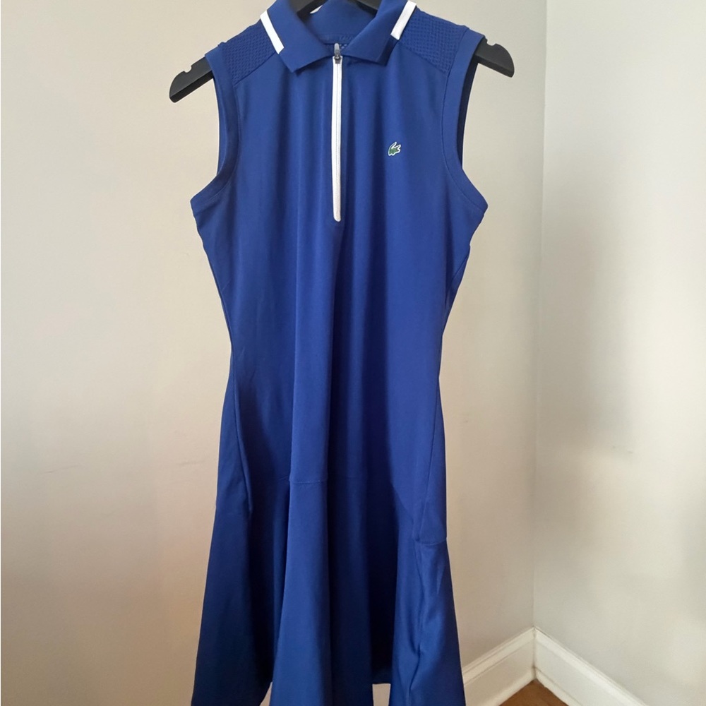 Lacoste Sleeveless Zip-Front Polo Dress in Royal Blue with White Trim